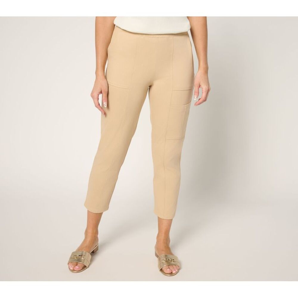 Denim & Co. Women's Plus Sz Pants 2X Comfy Knit Air Tapered Cargo Brown